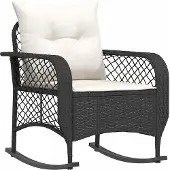 vidaXL Tuinschommelstoel met kussens poly rattan zwart
