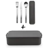 Brabantia Make & Take Set - Bento Lunchbox + Bestekset 3-delig - Dark Grey