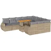 vidaXL 11-delige Tuinset met kussens poly rattan beige
