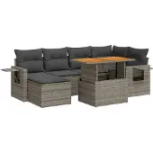 vidaXL 7-delige Loungeset met kussens poly rattan grijs