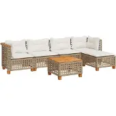 vidaXL 6-delige Loungeset met kussens poly rattan beige