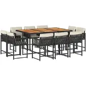 vidaXL 11-delige Tuinset met kussens poly rattan zwart