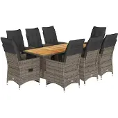 vidaXL 9-delige Bistroset met kussens poly rattan grijs