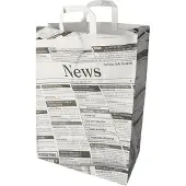 Papstar Papieren zakken Krantenpapier, tot 5 kg, met handvat, L 440 x B 320 x H 170 mm, kraftpapier, grijs-zwart, 50 st.