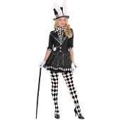 Amscan verkleedkostuum dames Mad Hatter polyester zwart/wit | Maat S