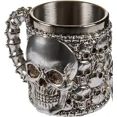 Out of the blue Koffiemok beker met doodskop - zilver - rvs - 16 x 11 cm - Bikers - 400 ml