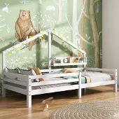 Merax Kinderbed in Huisvorm 90x200 cm - Eenpersoonsbed met Plank - Wit