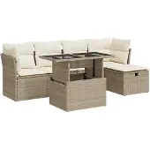 vidaXL 6-delige tuinmeubelset met kussens, beige, polyrotan