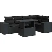 vidaXL 6-delige Loungeset met kussens poly rattan zwart