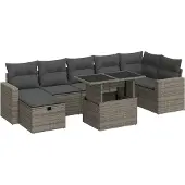 vidaXL 8-delige tuinmeubelset met kussens, grijs, polyrotan