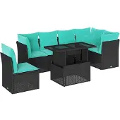 vidaXL 6-delige Loungeset met kussens poly rattan zwart