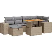 vidaXL 8-delige tuinmeubelset met kussens, beige, polyrotan, acaciahout