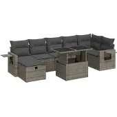 vidaXL 8-delige tuinmeubelset met kussens, grijs, polyrotan
