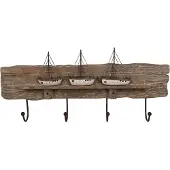 Clayre & Eef Wandkapstok 4 haken 63x8x27 cm hout ijzer bootjes