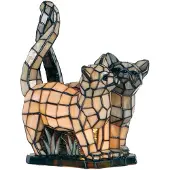 Clayre & Eef Tiffany tafellamp, kattenmotief, 27x18x35 cm, beige, grijs, glas