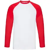 Fruit Of The Loom Heren Valueweight Baseball T-shirt met lange mouwen (Wit/rood)