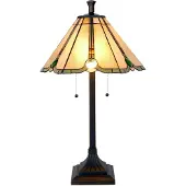 LumiLamp Tiffany tafellamp, diameter 40 cm, hoogte 67 cm, beige glas