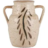 Ib Laursen Keramieke vaas met blad patroon Beige 20,5cm hoog