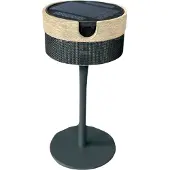 LES JARDINS Bateak LED tafellamp op zonne-energie, zwart / teak-grijs, 2.700 K Bateak, dimbaar, zwart, Aluminium, Modern, Solar buitenverlichting