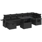 vidaXL 8-delige tuinmeubelset met kussens, zwart, polyrotan