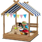 Outsunny -Sandkasten-Tannenholz-124L x 116B x 146H cm-Braun