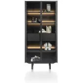 Xooon Modali vitrinekast + LED, 2 deuren 96x200 cm eiken fineer/glas/metaal