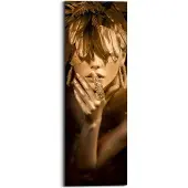 Reinders! Schilderij Stylisch Girl Goud - Ring - Glamorous - Body Paint - Deco Panel 30x90 Cm Hout Goudkleurig