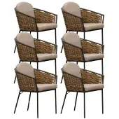 Denza Furniture Lucca dining wicker tuinstoel set van 6 stapelbaar | wicker + aluminium | zand 1 persoon