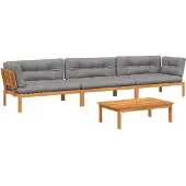 vidaXL 4-delige Loungeset pallet met kussens massief acaciahout