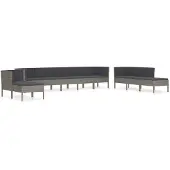 vidaXL 6-delige Loungeset met kussens poly rattan grijs