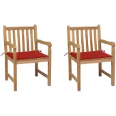 vidaXL Tuinstoelen, 8 stuks, met rode kussens, van massief teakhout