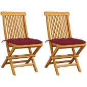 vidaXL Tuinstoelen 8 st met wijnrode kussens massief teakhout