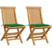 vidaXL Tuinstoelen 6 st met groene kussens massief teakhout