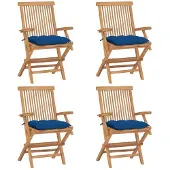 vidaXL Tuinstoelen 8 st met blauwe kussens massief teakhout