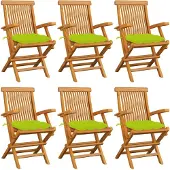 vidaXL Tuinstoelen 2 st met heldergroene kussens massief teakhout
