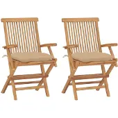 vidaXL Tuinstoelen 2 st met beige kussens massief teakhout
