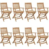 vidaXL Tuinstoelen 8 st inklapbaar met kussens massief acaciahout