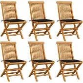 vidaXL Klapstoelen met zwarte kussens, 6 stuks, massief teakhout