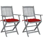 vidaXL Tuinstoelen 2 st inklapbaar met kussens massief acaciahout
