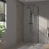 Saqu Dasil industriële inloopdouche incl. antikalkbehandeling 80x210cm mat zwart