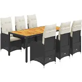 vidaXL 7-delige Bistroset met kussens poly rattan zwart