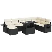 vidaXL 9-delige Loungeset met kussens poly rattan zwart