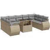 vidaXL 10-delige Loungeset met kussens poly rattan beige