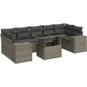 vidaXL 8-delige Loungeset met kussens poly rattan grijs