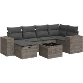 vidaXL 7-delige tuinmeubelset met kussens, grijs, polyrotan