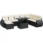 vidaXL 9-delige Loungeset met kussens poly rattan zwart