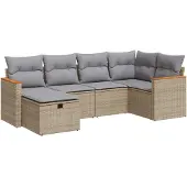 vidaXL 6-delige Loungeset met kussens poly rattan beige