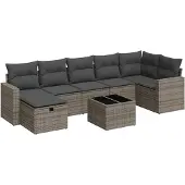 vidaXL 8-delige tuinmeubelset met kussens, grijs, polyrotan