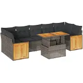 vidaXL 8-delige Loungeset met kussens poly rattan acacia grijs