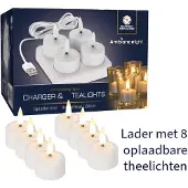 Ambiance Light Waxinelichtjes - 8 Stuks - LED & Oplaadbaar - Incl. Lader